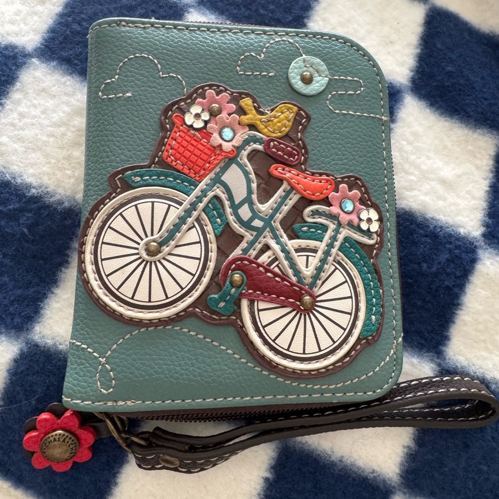 CHALA Zip Around Wallet Green bicycle Bike flowers
